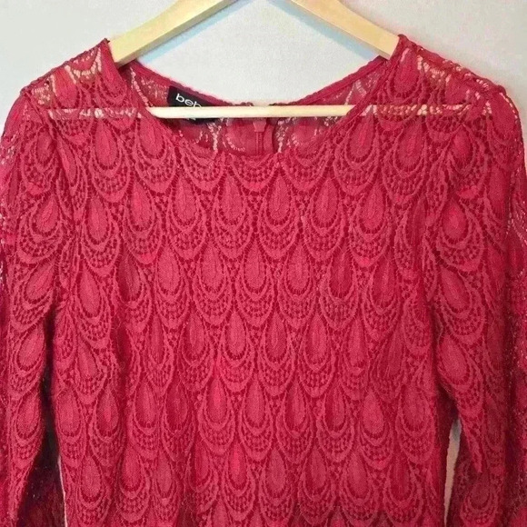Bebe Red Nylon Lace Bodycon Dress Size XL Party Cocktail - Picture 2 of 11